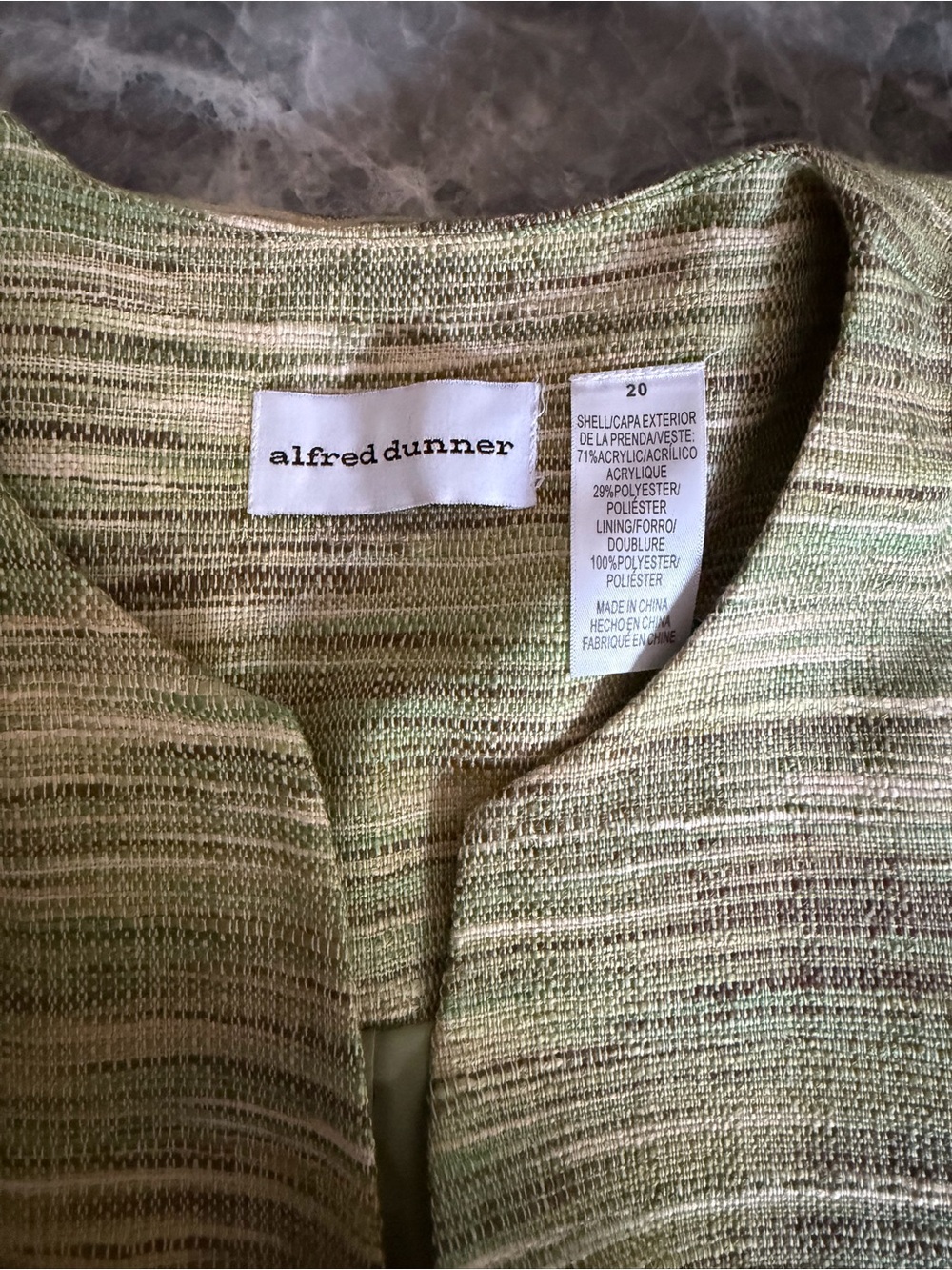 Alfred Dunner Women’s Size 20 Green Textured Tweed Jacket Blazer Career - Picture 5 of 5
